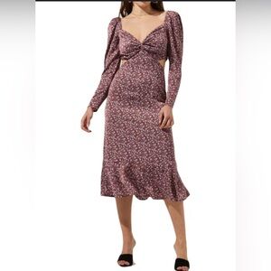 ASTR the Label | NWOT Lainie Womens Floral Sweetheart Neck Midi Dress